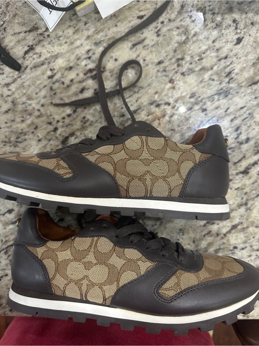 Women’s Brown Signature-Pattern Low Top Sneakers
